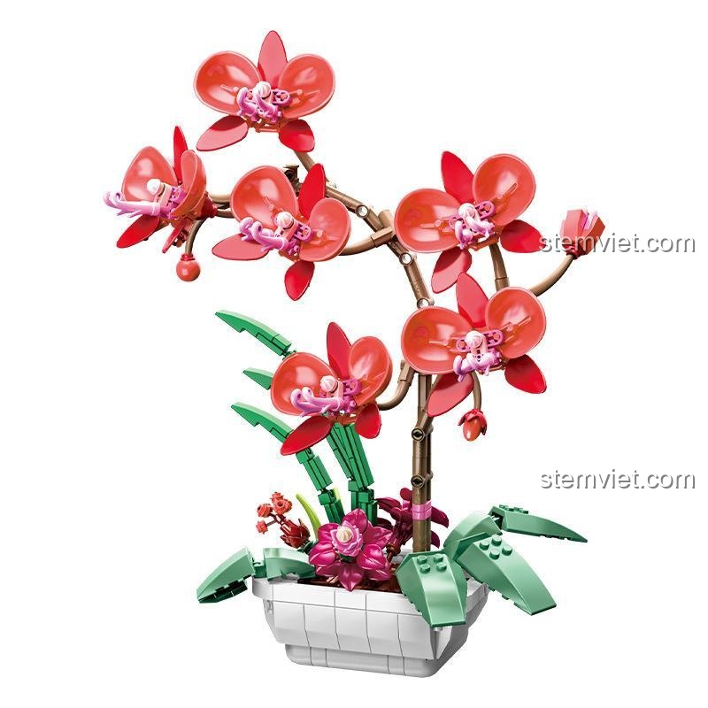 Đồ chơi lắp ráp Chậu Lan Hồ Điệp JAKI JK2901 màu đỏ, bộ xếp hình hoa lan hồ điệp sắc sảo, chất lượng cao cho bé gái.