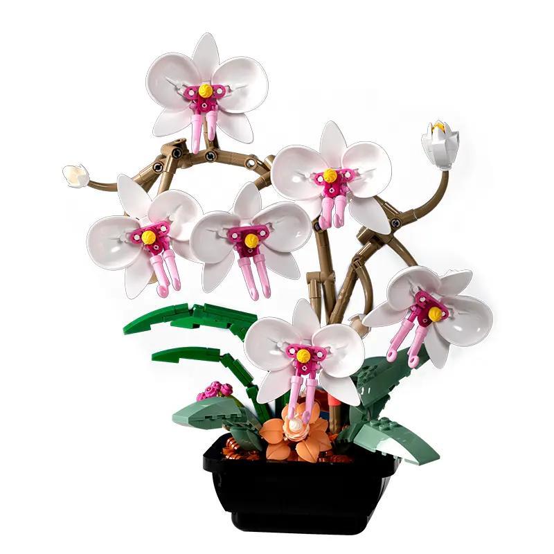 Bộ lắp ghép Chậu Lan Hồ Điệp JAKI JK2901 màu trắng, đồ chơi mô hình hoa lan hồ điệp tinh tế, quà tặng giá tốt cho bé gái 8 tuổi.
