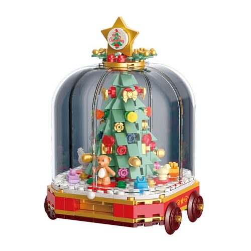 JAKI JK5163 Bộ đồ chơi Cây Giáng Sinh Hạnh Phúc, Đồ chơi lắp ghép Giáng Sinh cho bé gái 8 tuổi, Tương thích LEGO®, Màu xanh lá, đỏ, trắng, vàng, có tính năng xoay cây thông Noel