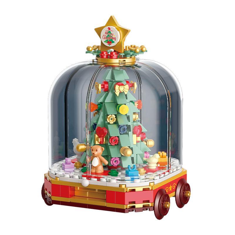 JAKI JK5163 Bộ đồ chơi Cây Giáng Sinh Hạnh Phúc, Đồ chơi lắp ghép Giáng Sinh cho bé gái 8 tuổi, Tương thích LEGO®, Màu xanh lá, đỏ, trắng, vàng, có tính năng xoay cây thông Noel