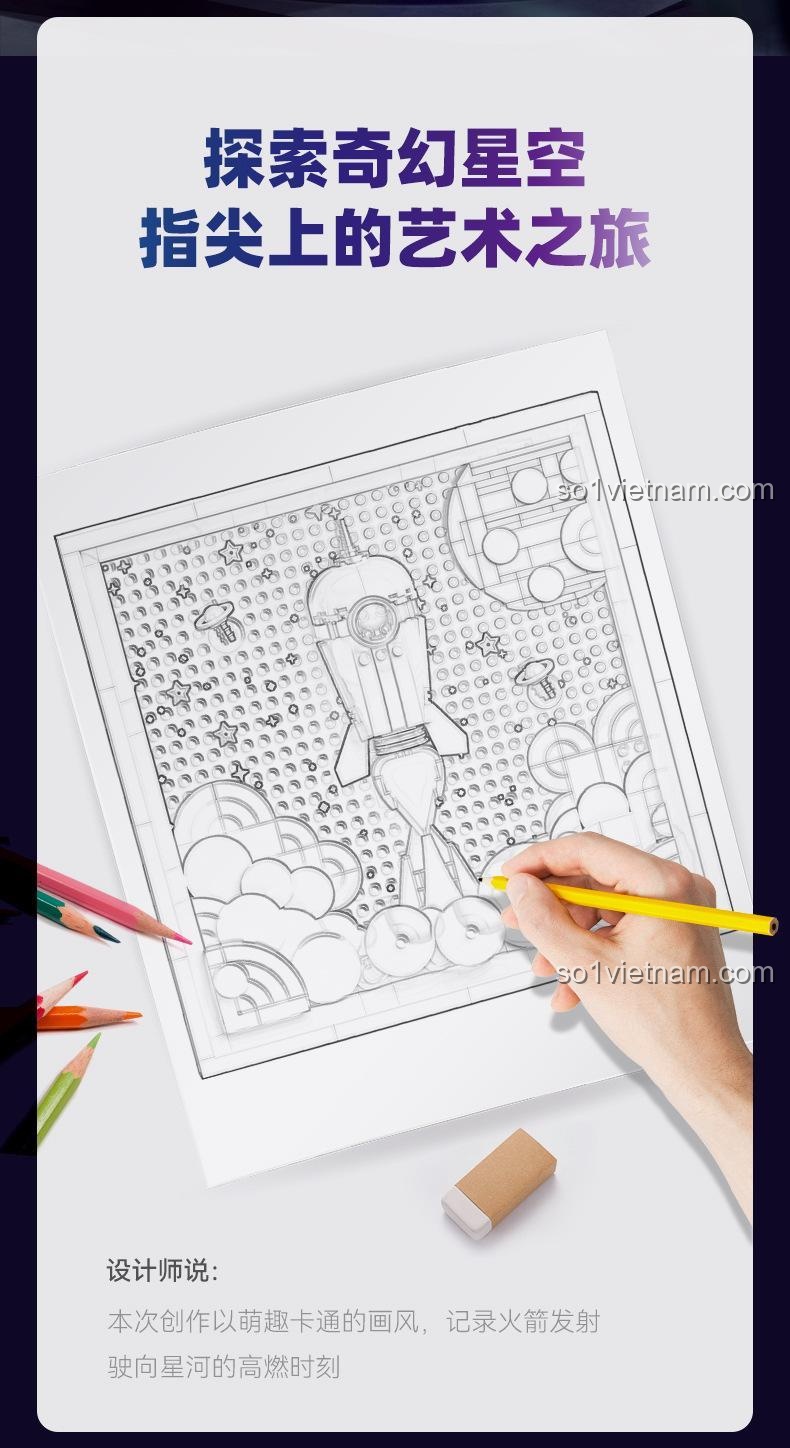 Bản vẽ chi tiết Tranh 3D JAKI JK5306 Viễn Chinh Tinh Cầu, minh họa cách lắp ráp, thiết kế 3D立体, chủ đề không gian