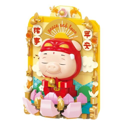 Bộ lắp ghép JAKI JK6806 Heo An Lành - Mô hình Heo An Lành với khung ảnh trang trí, màu vàng, hồng, trắng, phù hợp cho bé gái 8 tuổi, rèn luyện sự sáng tạo và kiên nhẫn