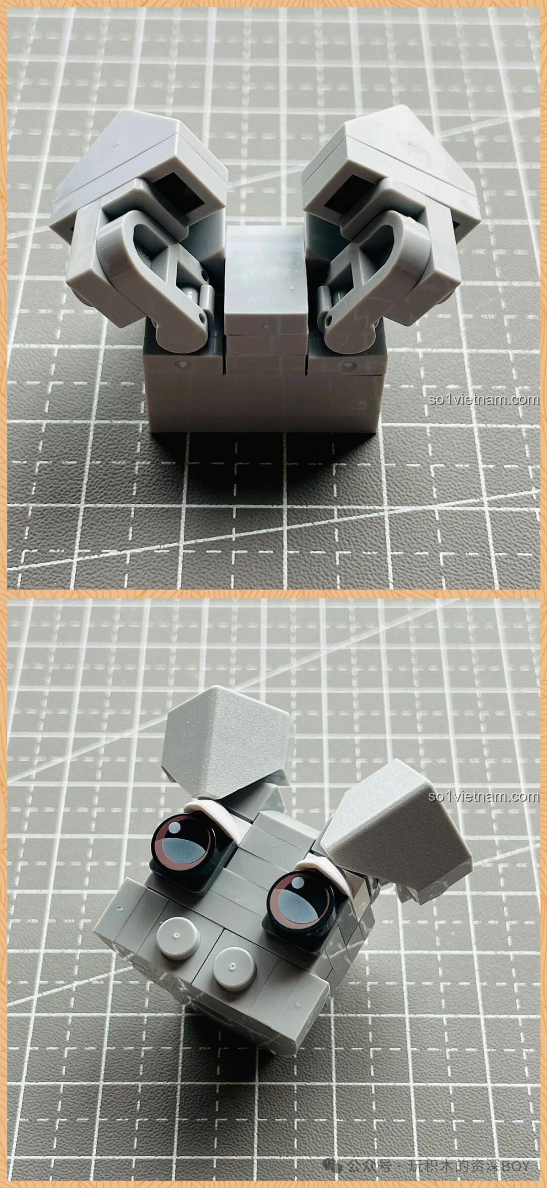 Các mảnh ghép tạo hình phần đầu của mô hình chó Schnauzer JAKI JK8130, chuẩn bị cho việc gắn mắt và mũi.