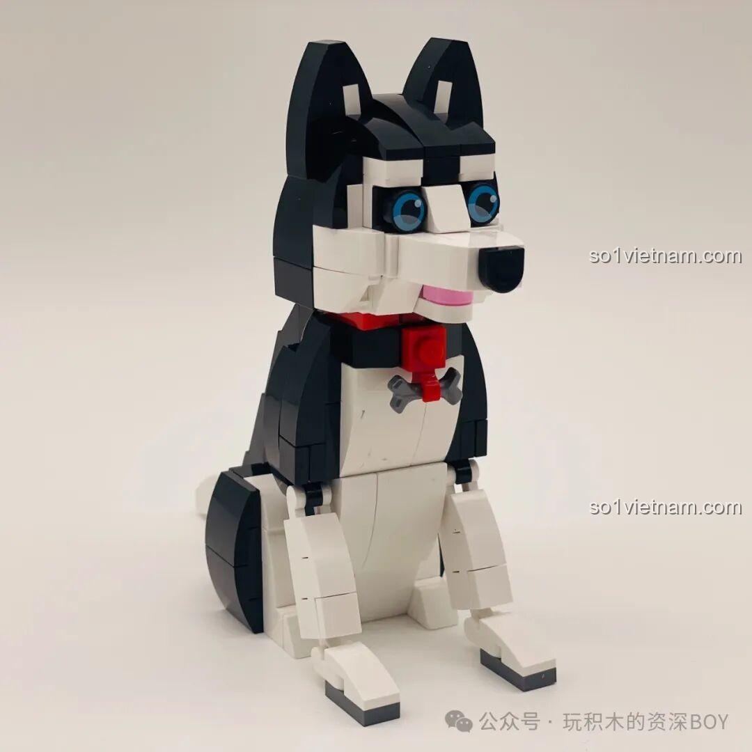 Mô hình chó Husky JAKI JK8130 hoàn chỉnh, sẵn sàng làm bạn với bé Schnauzer và cùng nhau tạo dáng.