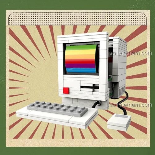 Ảnh nghệ thuật của đồ chơi mô hình JAKI JK8211 Máy tính cá nhân SE, phong cách retro độc đáo, quà tặng sáng tạo cho bé trai 8 tuổi.