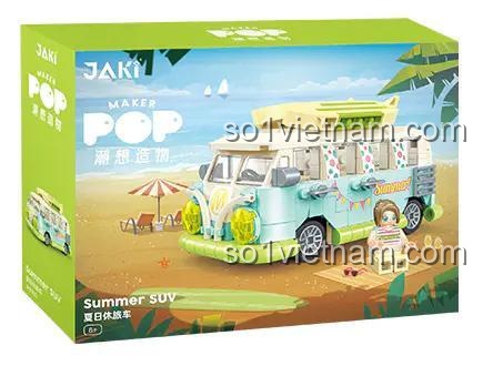 bộ đồ chơi Xe Du Lịch Mùa Hè JAKI JK8305, mô hình xe van cắm trại màu xanh lơ trắng, đồ chơi lắp ghép cho bé gái 8 tuổi, giá tốt