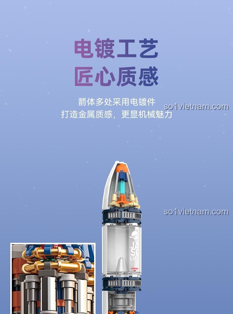 Bộ lắp ghép JK8501 Tên lửa với chi tiết mạ điện, đồ chơi lắp ráp 8501 chất lượng cao