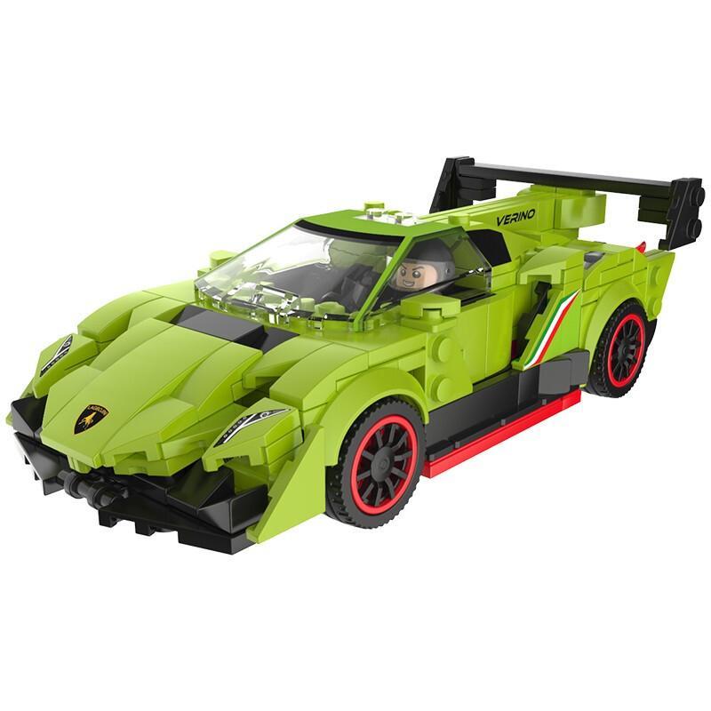 Bộ đồ chơi lắp ráp JAKI JK9021 Xe Lamborghini VE Kéo Lùi màu xanh lá, siêu xe thể thao cho bé trai 6 tuổi, giá tốt, có động cơ kéo lùi.