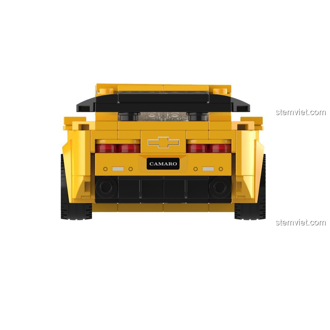 Mô hình JAKI JK9026 Xe Chevrolet Camaro Vàng từ phía sau, có logo Chevrolet và chữ CAMARO