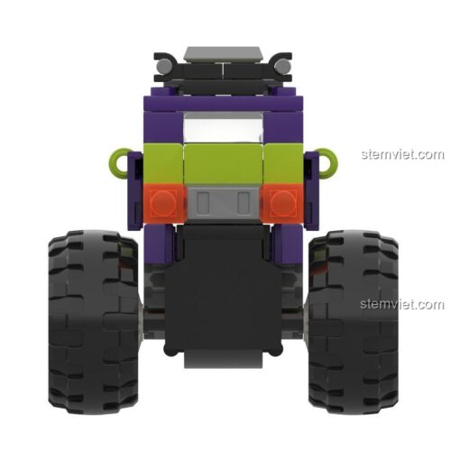 Mặt trước của đồ chơi mô hình Xe Monster Truck JAKI 9033, nổi bật với màu tím và xanh lá.