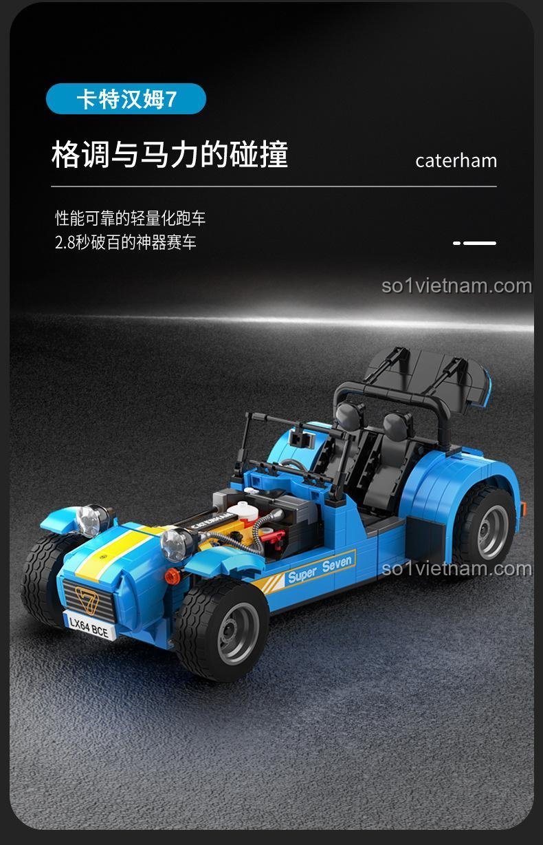 Xe đua Caterham Seven 310 JAKI JK9081, đồ chơi mô hình xe thể thao hiệu năng cao, bộ lắp ráp cho bé trai 8 tuổi