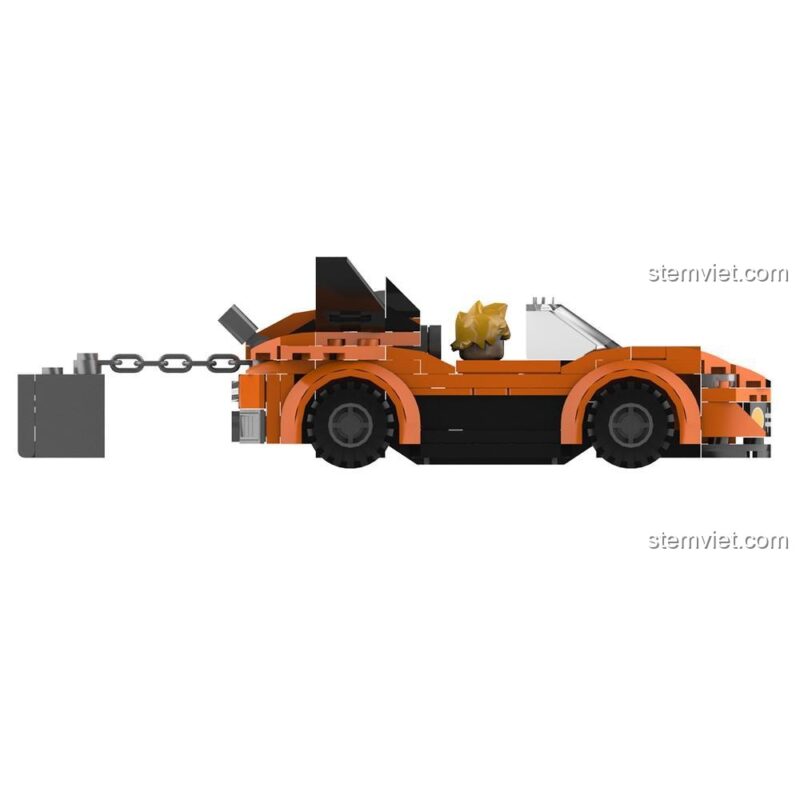 Mô hình bộ đồ chơi Xe của tên cướp tốc độ JAKI nhìn từ cạnh bên, thể hiện chiều dài và thiết kế khí động học.