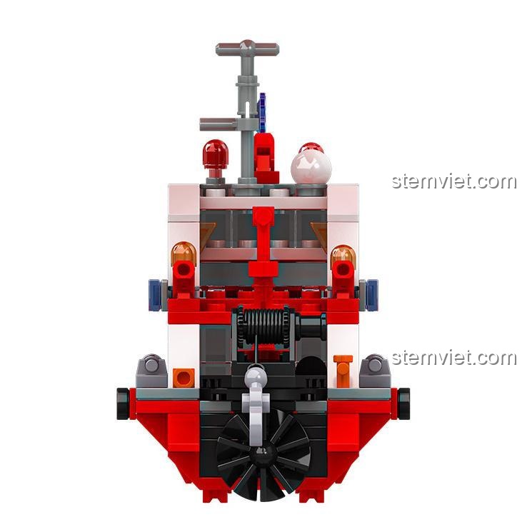 Bộ đồ chơi Tàu chữa cháy JAKI JK9219, đồ chơi xây dựng JAKI, nhìn từ phía sau, có chân vịt
