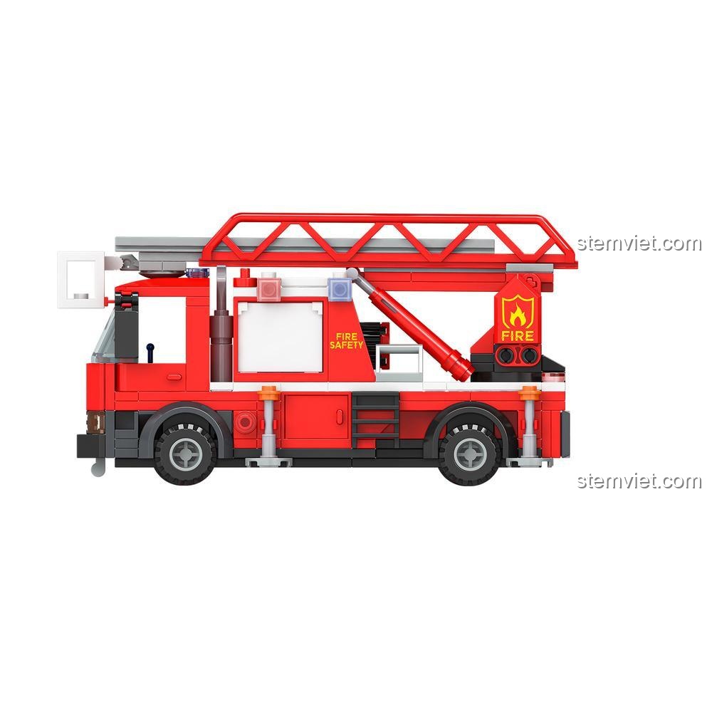 Bộ lắp ghép Xe cứu hỏa JAKI JK9221, mô hình xe chữa cháy thang mây, chất lượng cao cho bé trai 8 tuổi