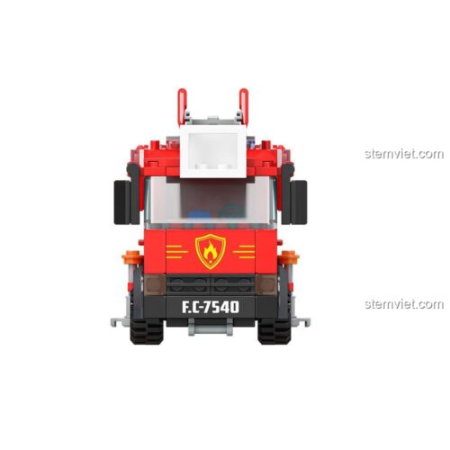 Đồ chơi lắp ghép Xe cứu hỏa JAKI JK9221, mô hình xe chữa cháy thang mây, rèn luyện tư duy cho bé trai 8 tuổi
