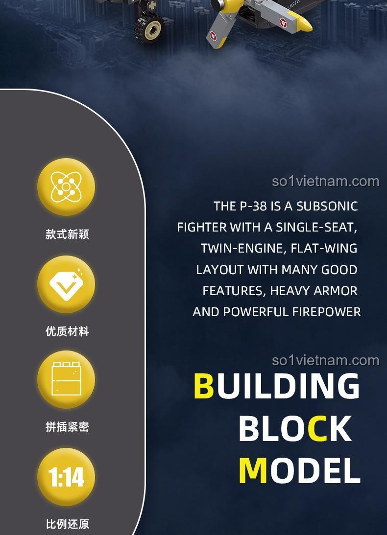 Chi tiết Máy bay chiến đấu P-38 Lightning JIESTAR 61046 - Đồ chơi mô hình máy bay quân sự