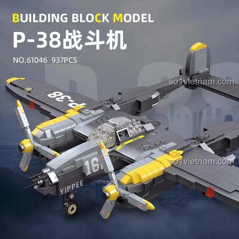 Bộ lắp ráp Máy bay chiến đấu P-38 Lightning JIESTAR 61046 - Mô hình máy bay quân sự cho bé trai 6 tuổi