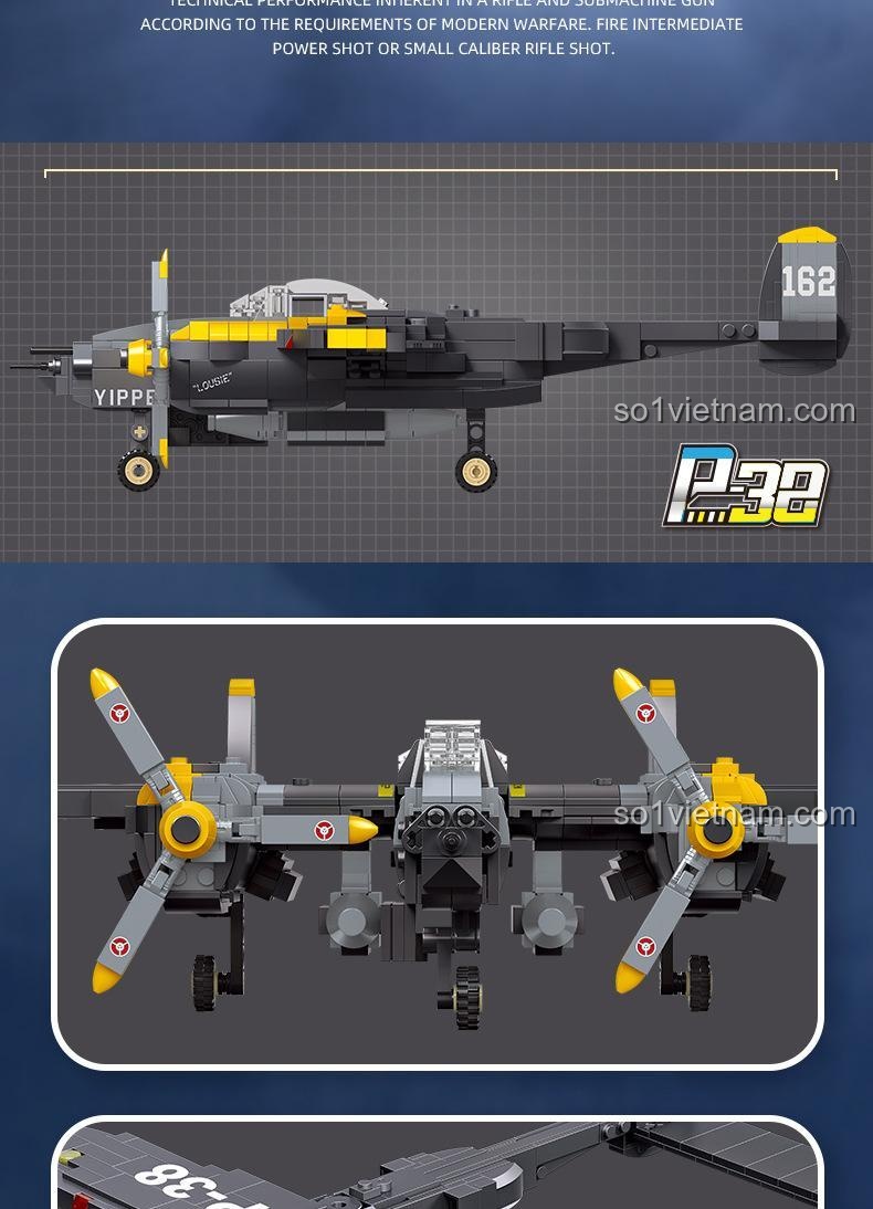 Mô tả Máy bay chiến đấu P-38 Lightning JIESTAR 61046 - Đồ chơi mô hình máy bay quân sự