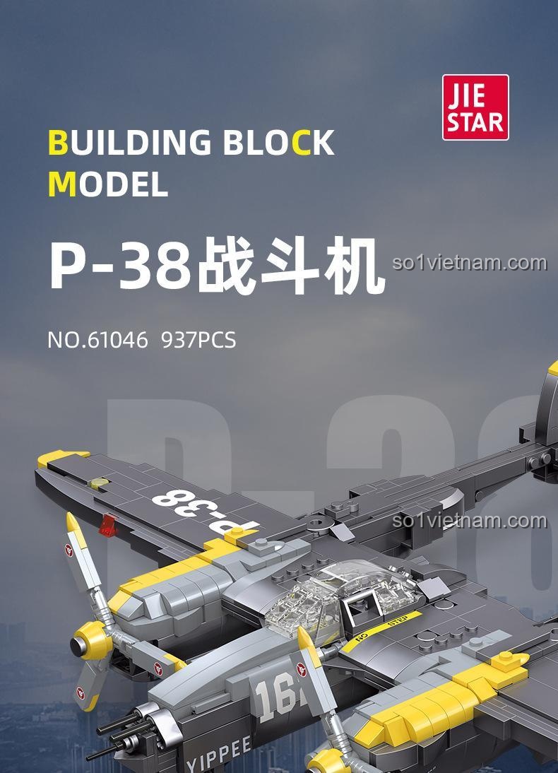 Tổng thể Máy bay chiến đấu P-38 Lightning JIESTAR 61046 - Đồ chơi mô hình máy bay quân sự