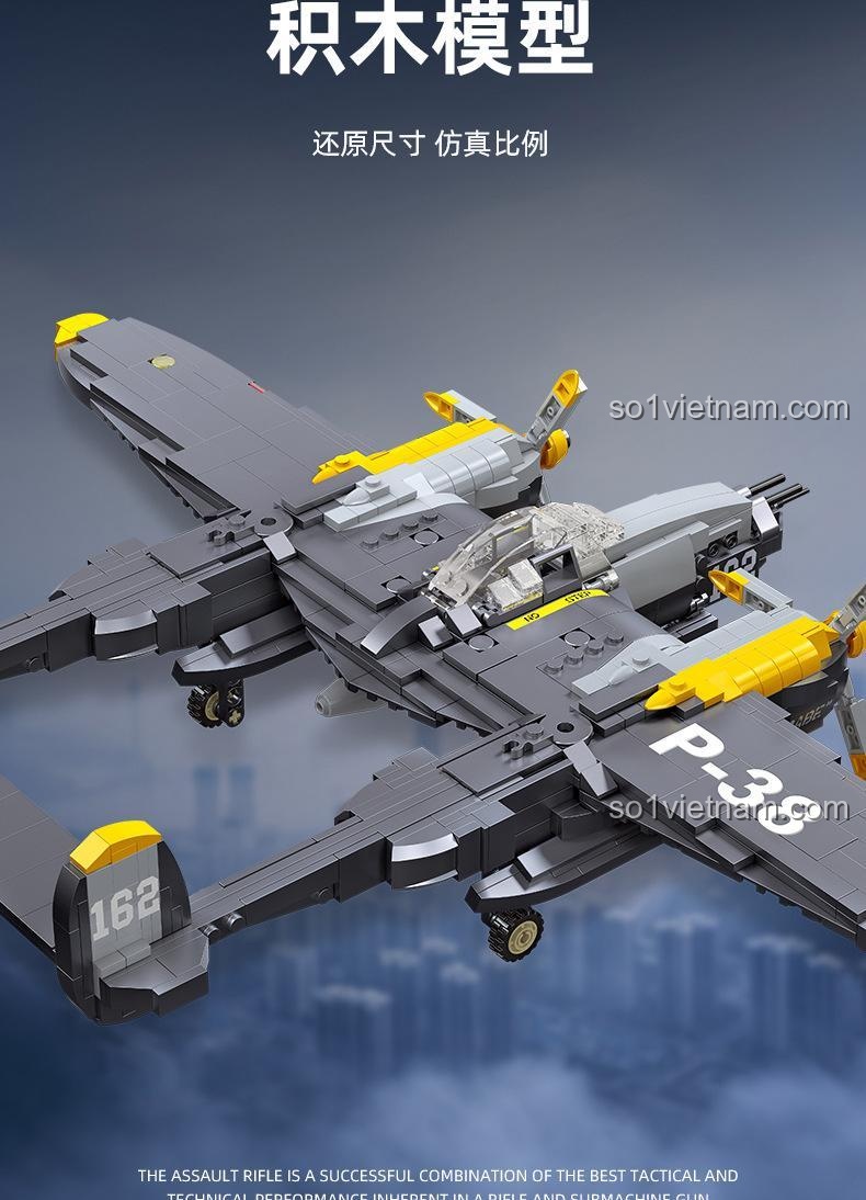 Máy bay chiến đấu P-38 Lightning JIESTAR 61046 tỉ lệ 1:14 - Đồ chơi mô hình máy bay quân sự