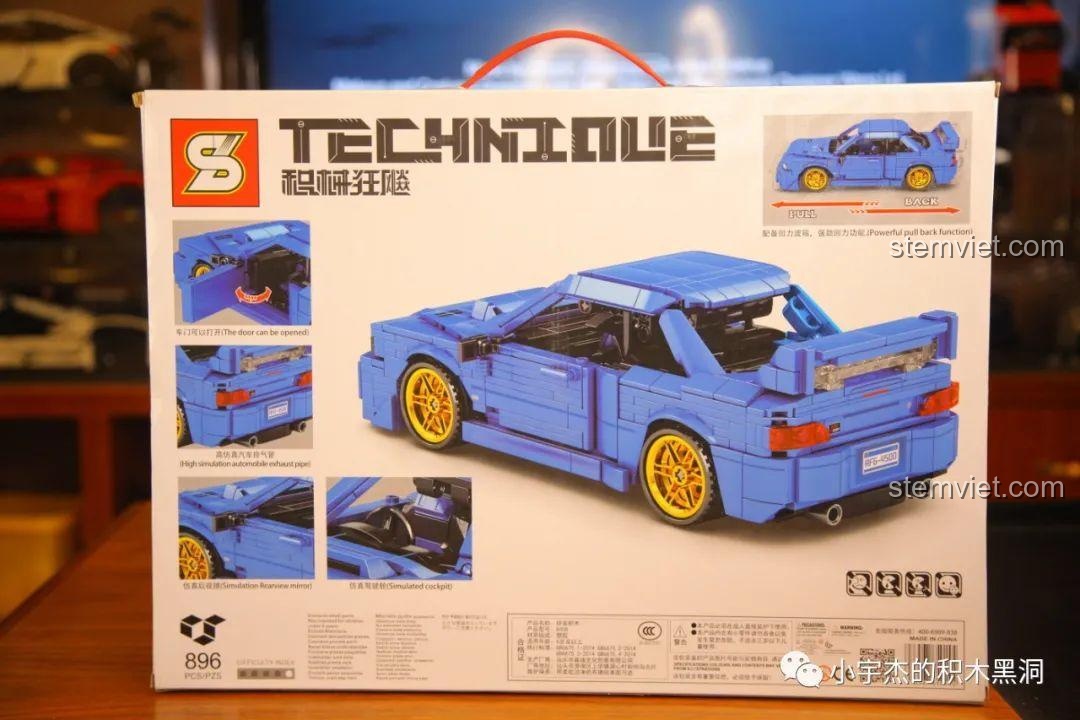 Mặt sau hộp bộ lắp ráp Jia Zhi 8408 Xe Subaru Impreza 22B STi Version, tính năng kéo lùi, cửa mở được, nội thất chi tiết, đồ chơi mô hình cho bé trai 6 tuổi