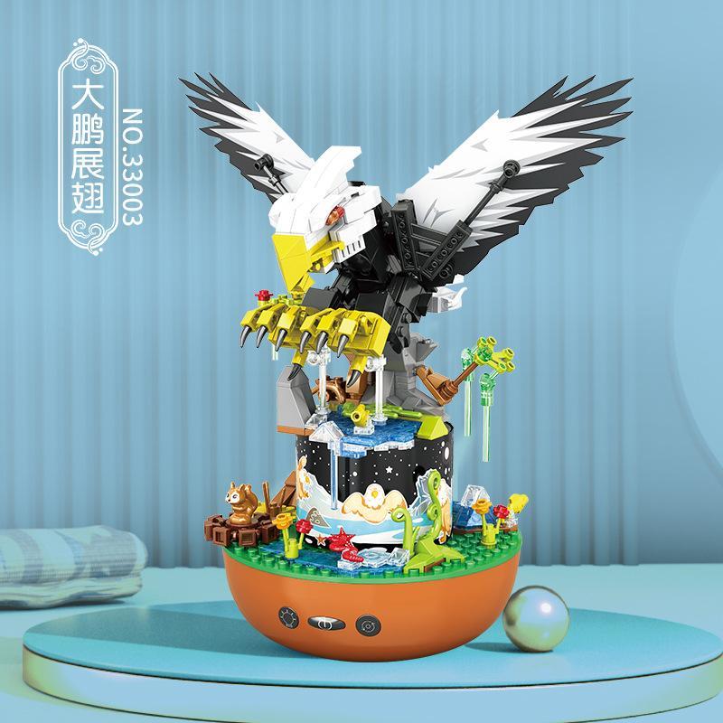 Mô hình bộ lắp ghép Hộp nhạc Đại Bàng Jianpin 33003 với hình ảnh đại bàng đang tung cánh uy dũng trên đỉnh núi, phù hợp cho bé 6 tuổi.