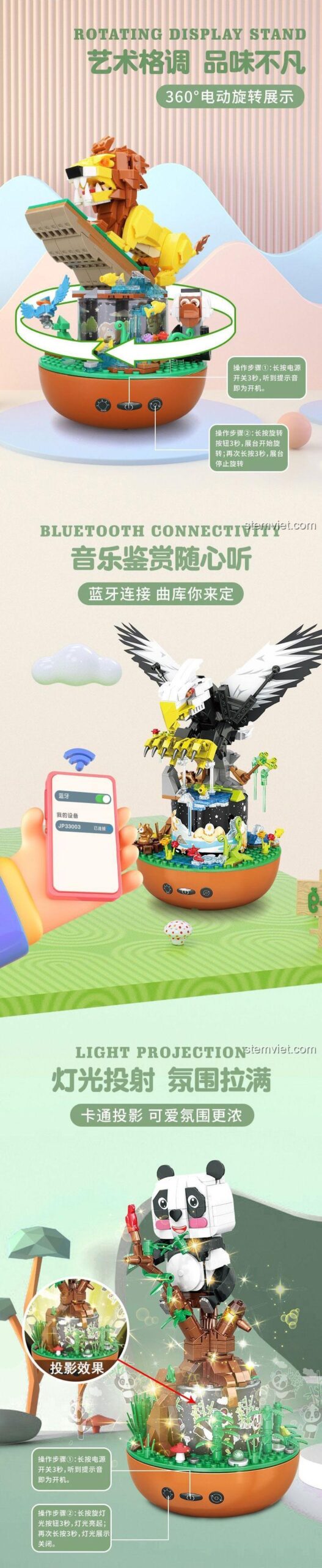 Tính năng đế xoay 360 độ của đồ chơi mô hình Đại Bàng tung cánh 33003, giúp trưng bày sản phẩm từ mọi góc nhìn.