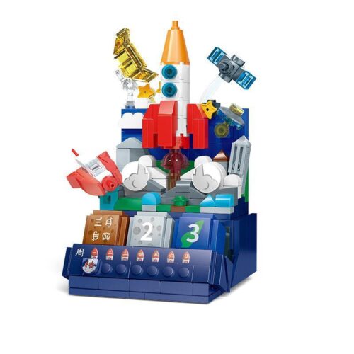 Ảnh chụp chính diện bộ lắp ghép Lịch vạn niên tên lửa Jianpin 96008, một món đồ chơi mô hình sáng tạo cho bé trai 6 tuổi.