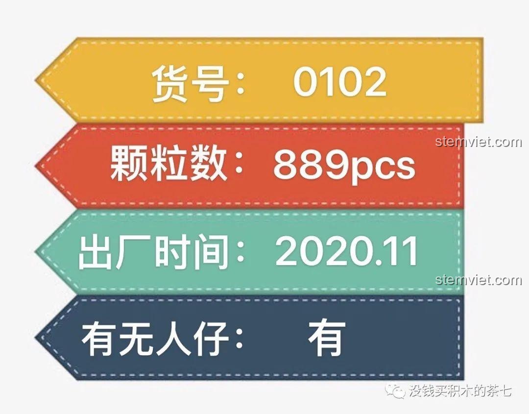 Thông tin chi tiết bộ đồ chơi Xe Tăng Chủ Lực Leclerc JiaZhi 0102 với 889 mảnh ghép, ra mắt năm 2020, có 4 minifigure lính.