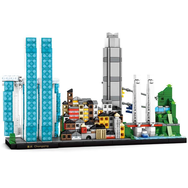 bộ lắp ghép Kiến trúc thành phố Trùng Khánh JIAZHI 5342, mô hình đô thị thu nhỏ có đèn LED, phù hợp bé trai 6 tuổi, giá tốt