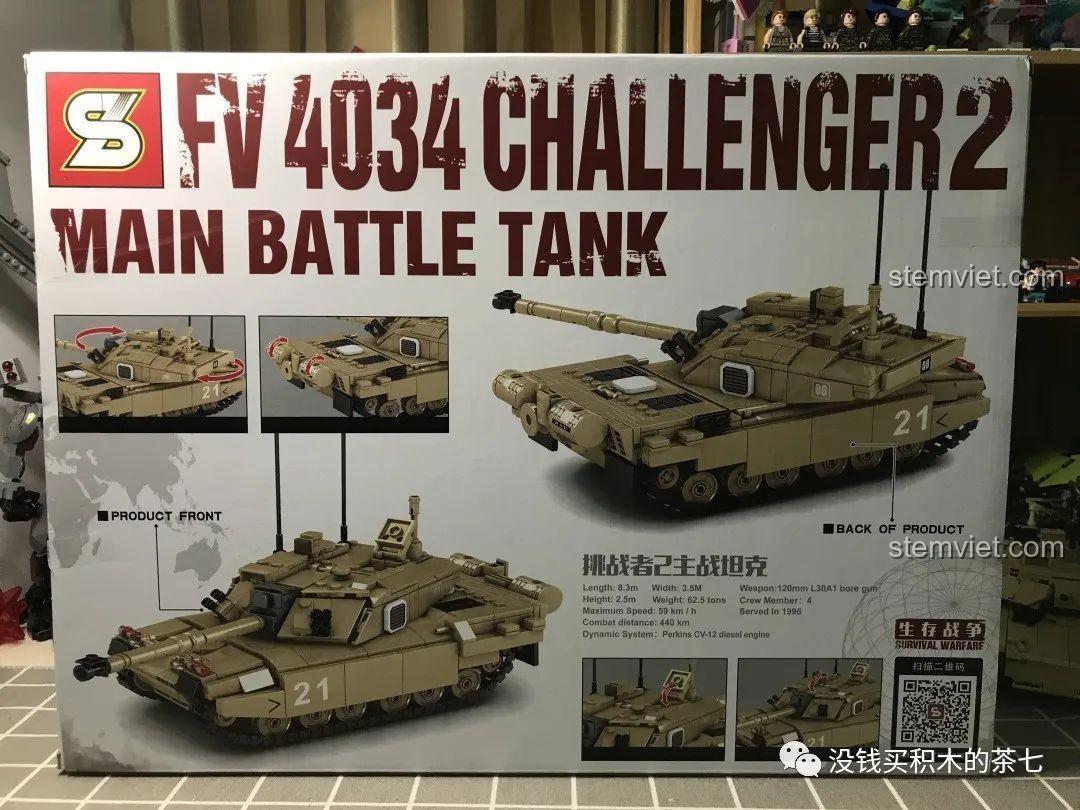 JIAZHI SY 0105 Xe Tăng Challenger 2, đồ chơi mô hình xe tăng chiến đấu, hệ thống treo độc đáo, phù hợp bé trai.