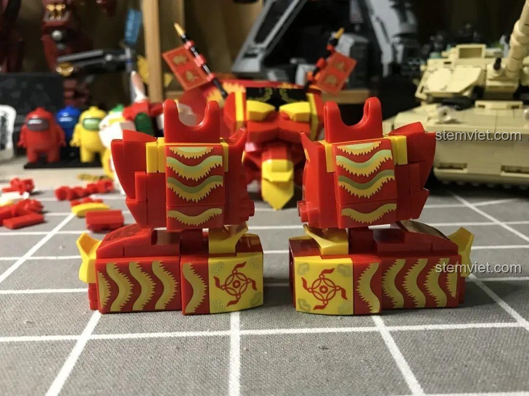 Hoàn thiện lắp ráp chân bộ xếp hình Robot Múa Lân, đồ chơi mô hình Mech Múa Lân, chi tiết hoàn hảo.