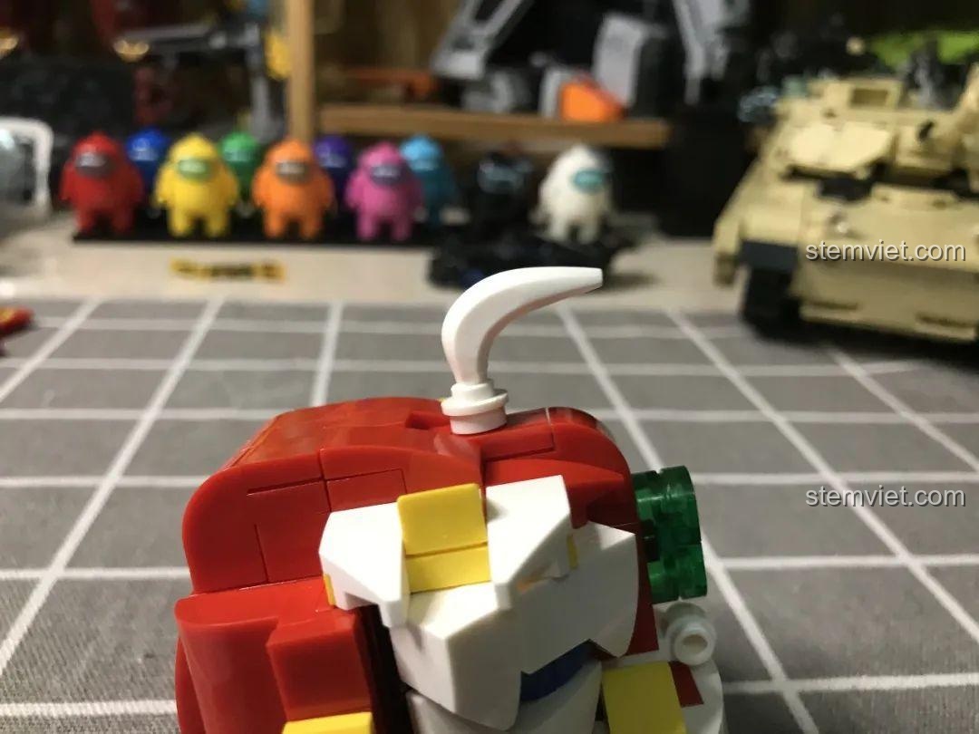 Đầu sư tử bộ xếp hình Robot Múa Lân với chi tiết xanh lá trong suốt, đồ chơi mô hình Mech Múa Lân, tăng tính thẩm mỹ.