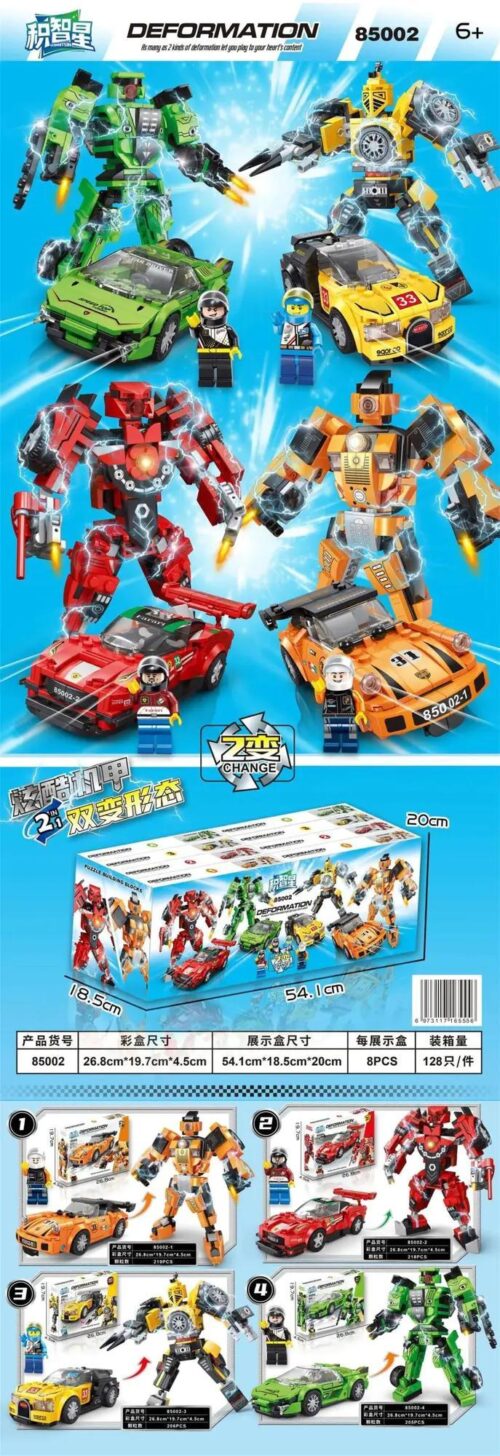 Bộ lắp ghép Xe đua biến hình Jie Star 85002, đồ chơi lắp ráp Robot chiến đấu cho bé trai 6 tuổi, chất lượng tốt, giá rẻ. Mô hình xe đua robot biến hình 2 trong 1.