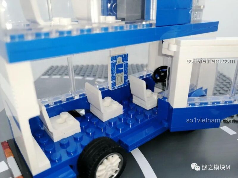 Blind Box JS22610, nội thất bên trong mô hình xe buýt Pocari Sweat, đồ chơi lắp ghép cho bé trai 6 tuổi, giá tốt.