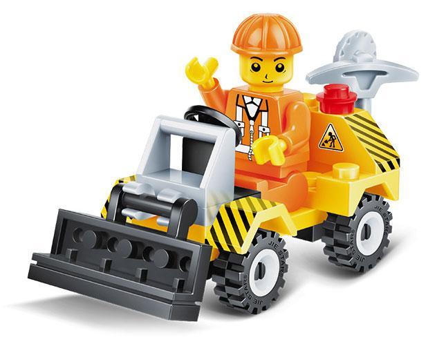 Bộ đồ chơi Xe Ủi Đất JIESTAR 21001 cho bé trai 6 tuổi, mô hình xe công trình mini màu vàng đen, giá rẻ, giúp phát triển tư duy sáng tạo.