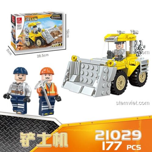 Hộp đồ chơi lắp ráp Xe xúc đất JIESTAR 21029 với 177 chi tiết và 2 minifigure, phù hợp cho bé trai 6 tuổi, giá tiết kiệm.