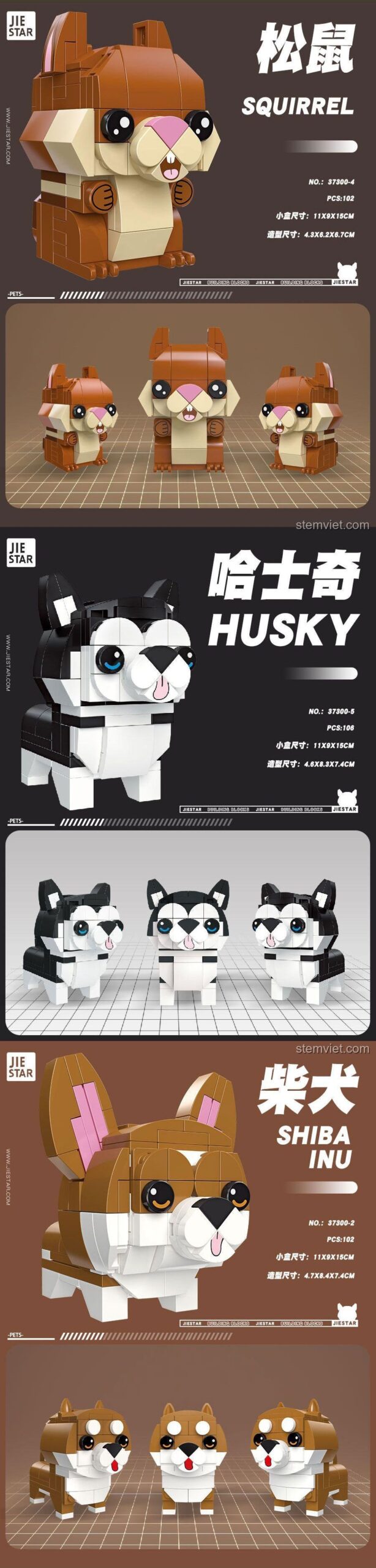 Động vật lắp ghép JIESTAR37300, chi tiết khối lắp ghép mượt mà, không góc cạnh, đảm bảo an toàn cho bé 6 tuổi, chất lượng cao.