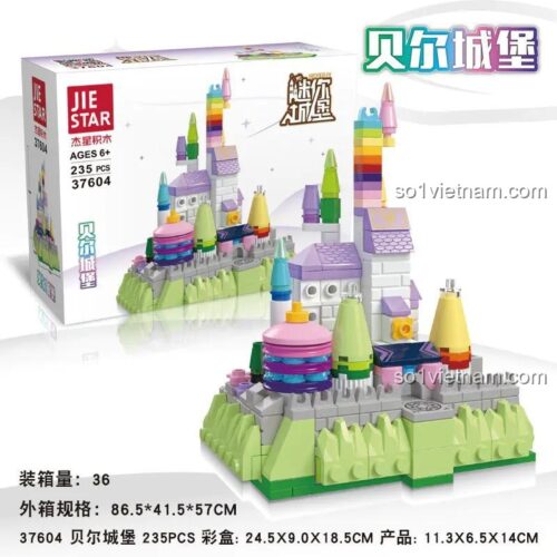 Hộp bộ lắp ghép JIESTAR 37604 Lâu đài Belle, đồ chơi xếp hình công chúa Belle, đồ chơi mô hình lâu đài mini, giá rẻ cho bé gái 6 tuổi