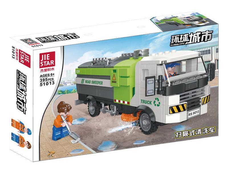 Bộ lắp ghép xe quét hút bụi JIESTAR 51013 cho bé trai 6 tuổi, đồ chơi lắp ráp xe vệ sinh đường phố chất lượng cao, giá tốt.