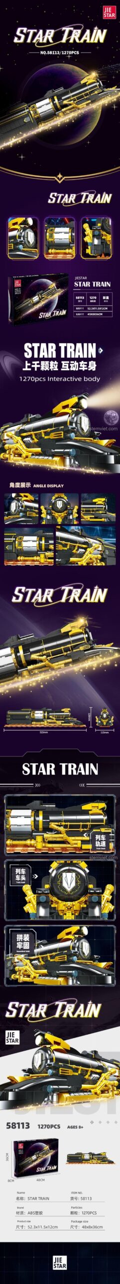 Kích thước hộp bộ xếp hình JIESTAR 58113 Tàu Sao Băng, mô hình tàu vũ trụ Star Train cho bé trai 8 tuổi