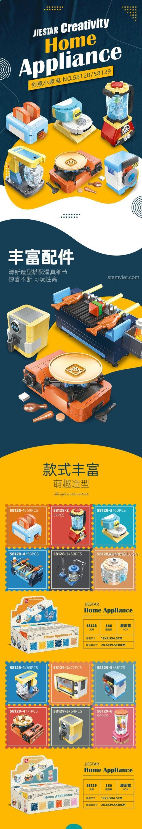 Banner quảng cáo bộ lắp ghép JIESTAR 58129 thiết bị nhà bếp, đồ chơi mô hình điện gia dụng mini, cho bé trai và bé gái 6 tuổi