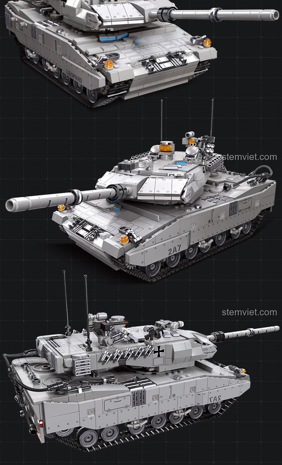 Xe tăng Leopard 2A7 JIESTAR 61036 với cấu trúc nội thất phong phú, ẩn giấu bên trong, mang đến sự bất ngờ khi khám phá, đồ chơi xây dựng cho bé trai.