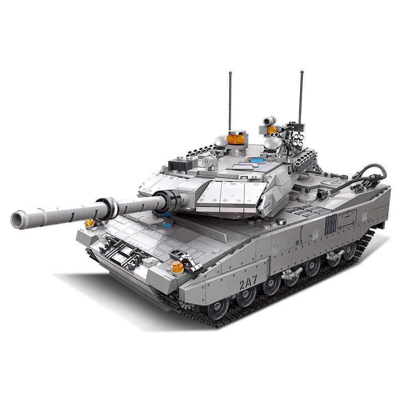 Mô hình xe tăng Leopard 2A7 JIESTAR 61036 màu xám, góc nhìn phía trước bên trái, chi tiết cao, phù hợp bé trai 6 tuổi đam mê quân sự, giá tốt.