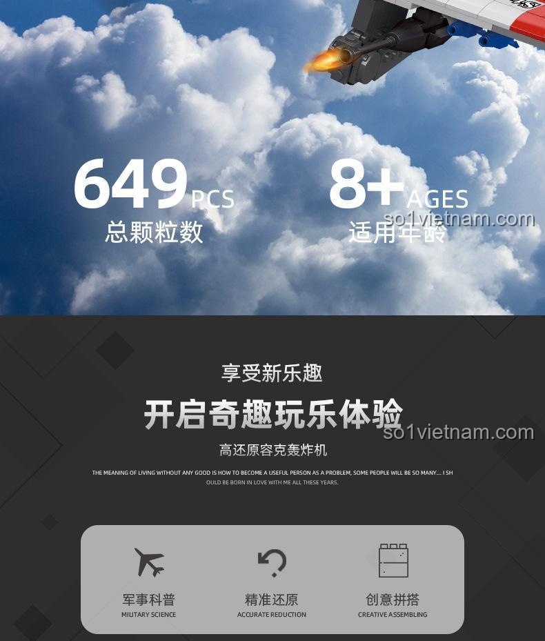 Bộ xếp hình Máy bay quân sự Stuka JIESTAR, 649 chi tiết, 8+ tuổi, phát triển tư duy, giá tốt