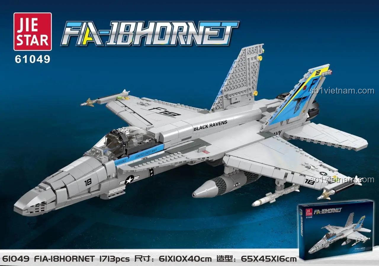 Hộp đồ chơi mô hình JIESTAR 61049 Máy bay chiến đấu FA-18 Hornet, mô hình lớn 1713 mảnh ghép cho bé trai