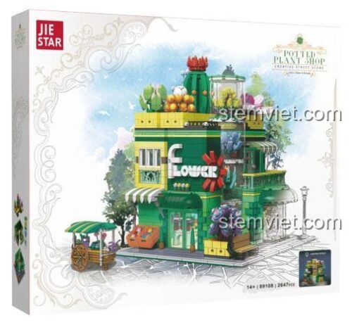 Hộp bộ xếp hình JIESTAR 89108 Cửa hàng cây mọng nước, thể hiện thiết kế đẹp mắt và số chi tiết lớn, lựa chọn tiết kiệm cho người yêu kiến trúc
