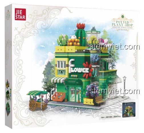 Hộp bộ xếp hình JIESTAR 89108 Cửa hàng cây mọng nước, thể hiện thiết kế đẹp mắt và số chi tiết lớn, lựa chọn tiết kiệm cho người yêu kiến trúc