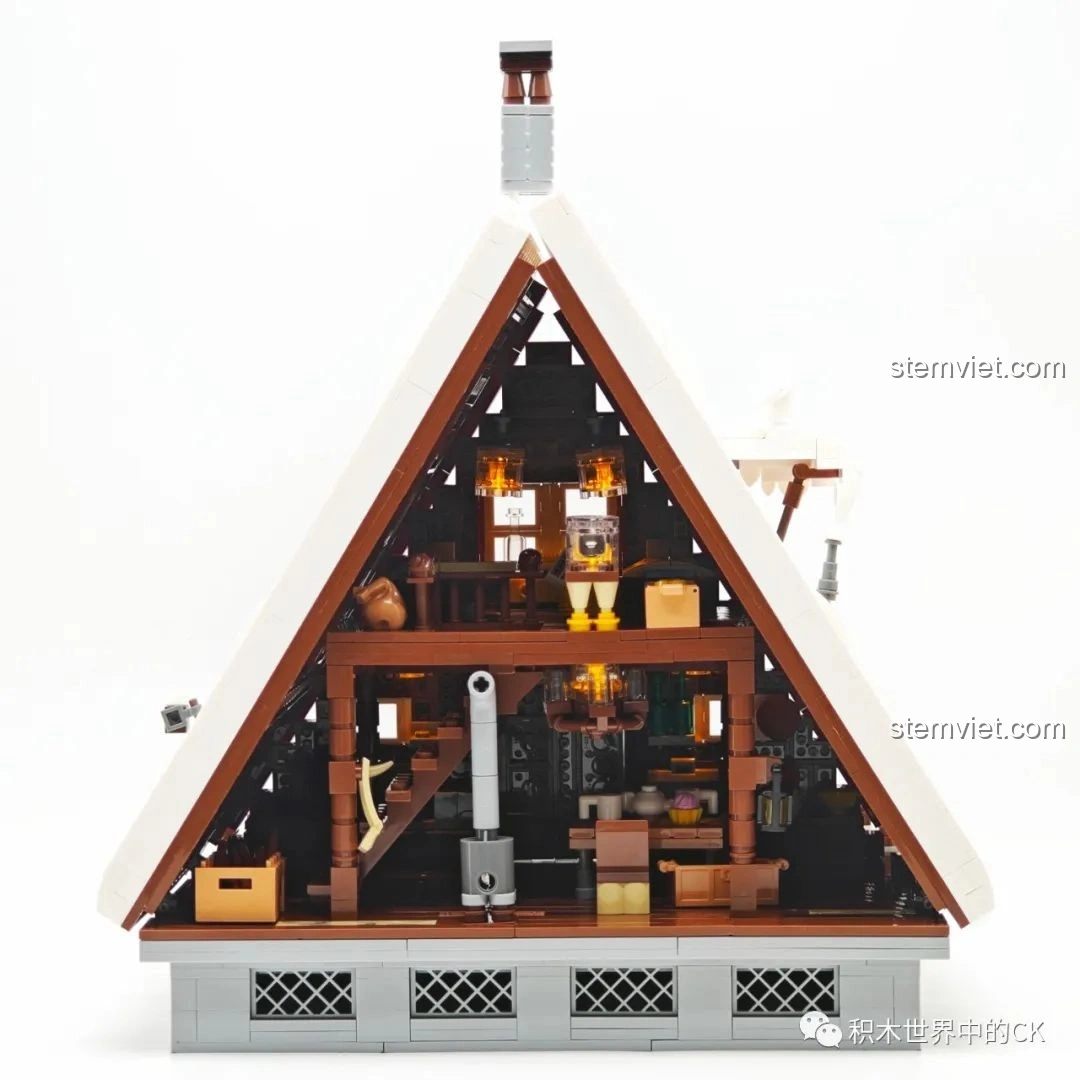 Tổng quan nội thất bên trong mô hình JIESTAR 89141 Ngôi nhà Giáng Sinh, nhìn thẳng vào bên trong.