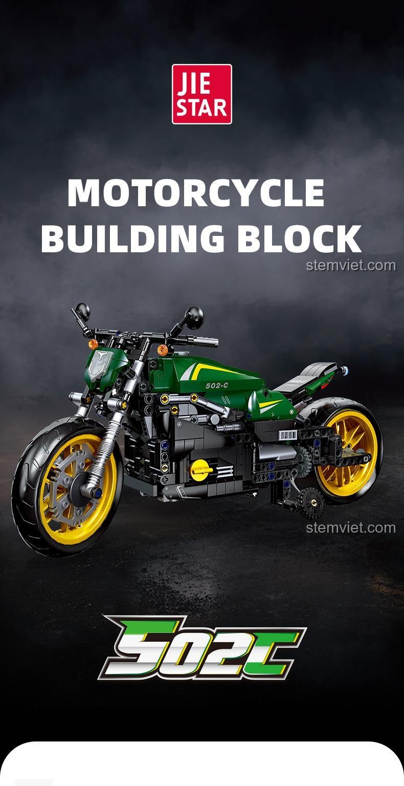 Mô hình xe Benelli 502C JIESTAR 91022 phong cách cơ khí, đồ chơi mô hình Mô tô Benelli 502C, điều khiển từ xa.